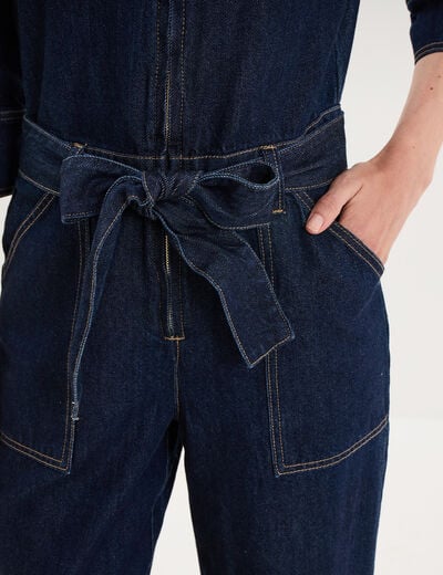 Combinaison pantalon large en jean coton denim brut femme