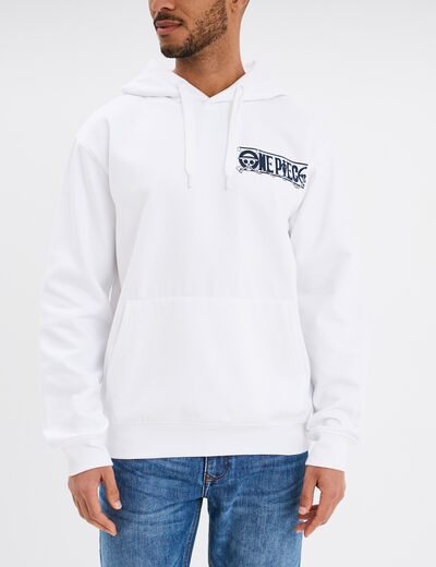 Sweat hoodie 1 poche coton One Piece blanc homme