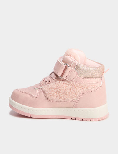 Baskets montantes &agrave; scratchs rose b&eacute;b&eacute; fille