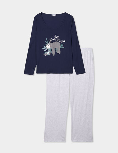 Ensemble pyjama pantalon coton bleu marine femme grande taille