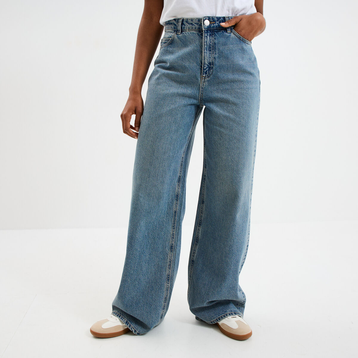 Jeans large coton denim dirty femme