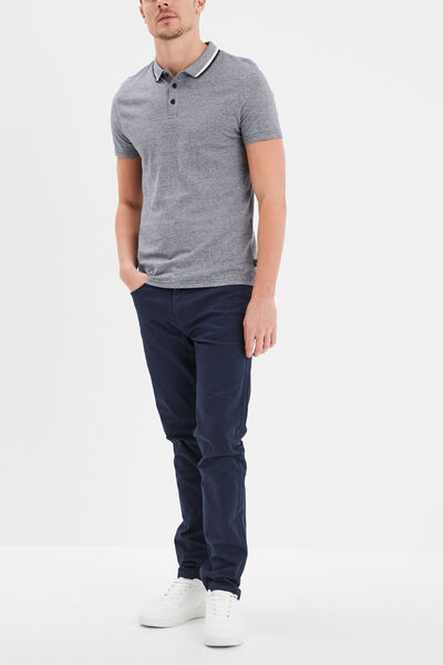 Pantalon droit en coton stretch bleu marine homme