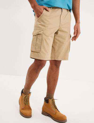 Bermuda short cargo poches &agrave; rabat coton beige homme