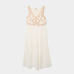Robe longue buste brod&eacute; sans manches ecru femme