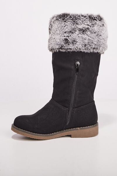 Bottes zipp&eacute;es avec pompons noir fille