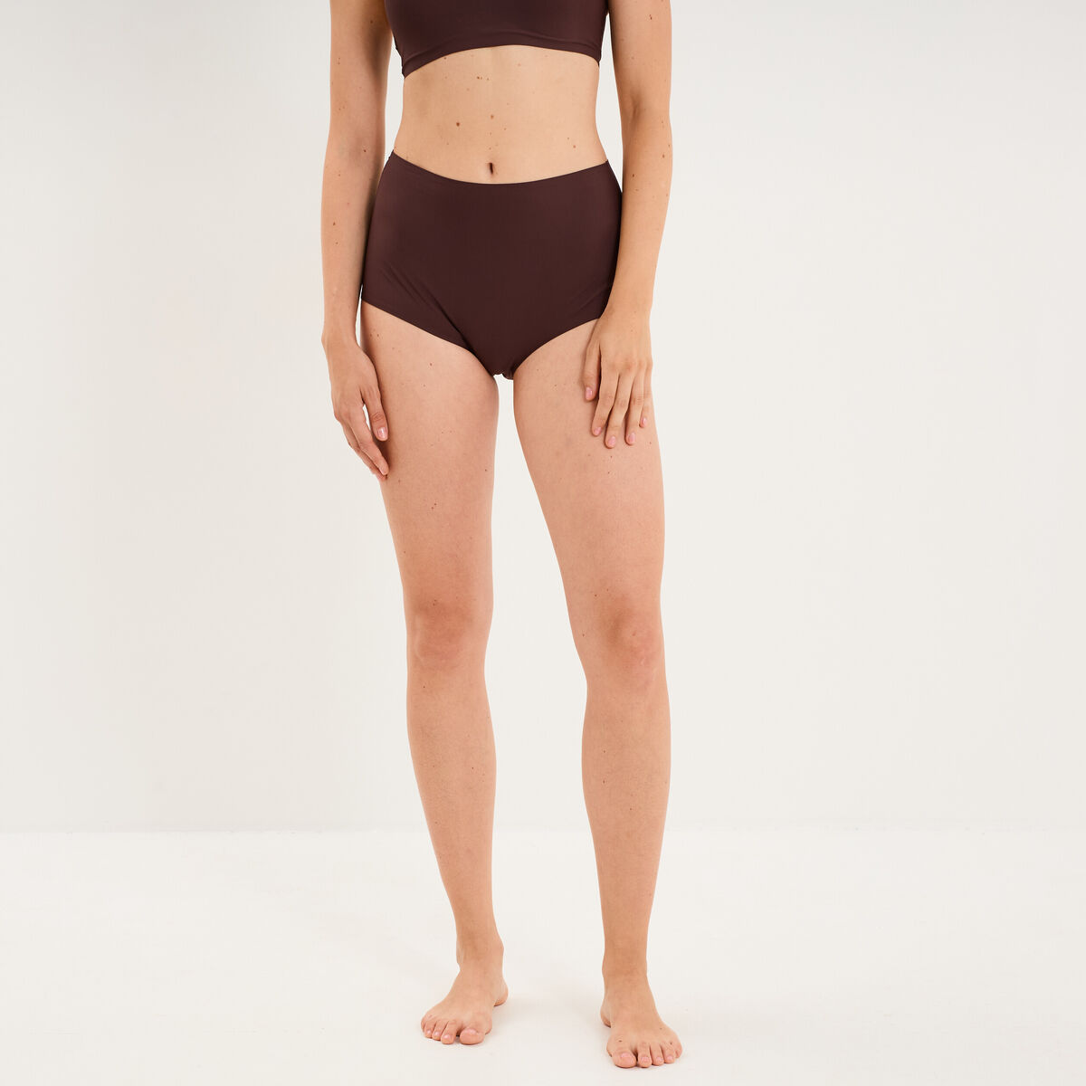 Culotte taille haute microfibre marron femme