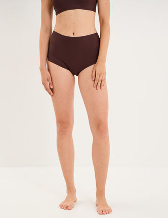 Culotte taille haute microfibre marron femme