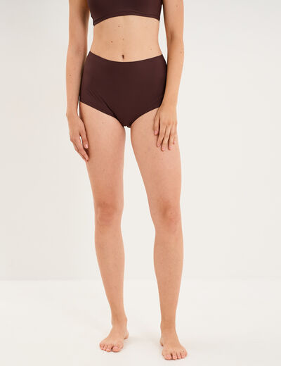 Culotte taille haute microfibre marron femme
