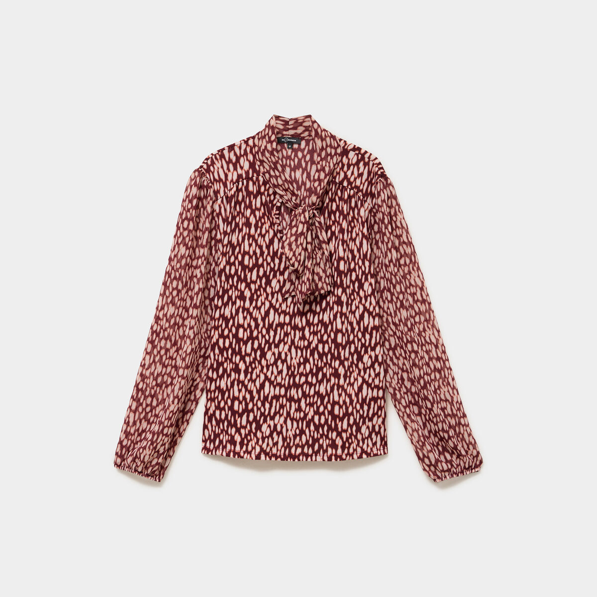 Blouse col lavalli&egrave;re manches longues bordeaux femme