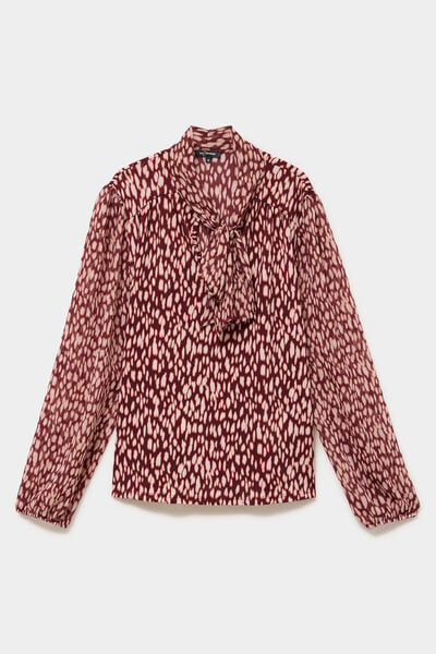 Blouse col lavalli&egrave;re manches longues bordeaux femme