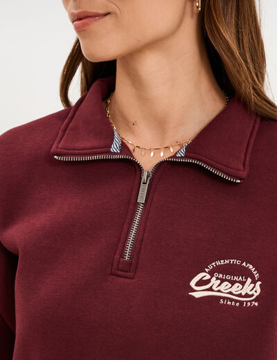 Sweat col camionneur zipp&eacute; violet fonc&eacute; femme