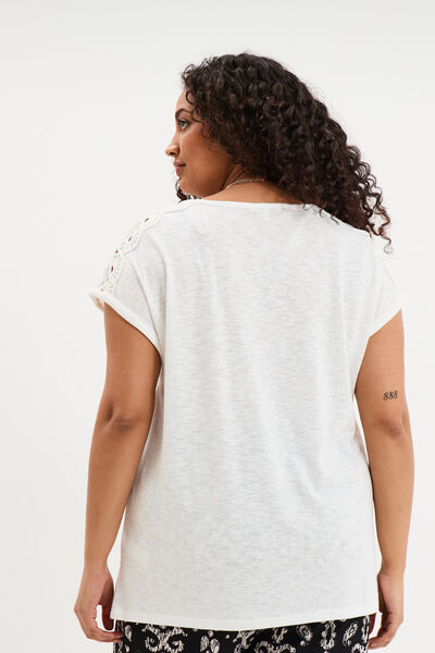 T-shirt &eacute;paules effet macram&eacute; blanc femme grande taille