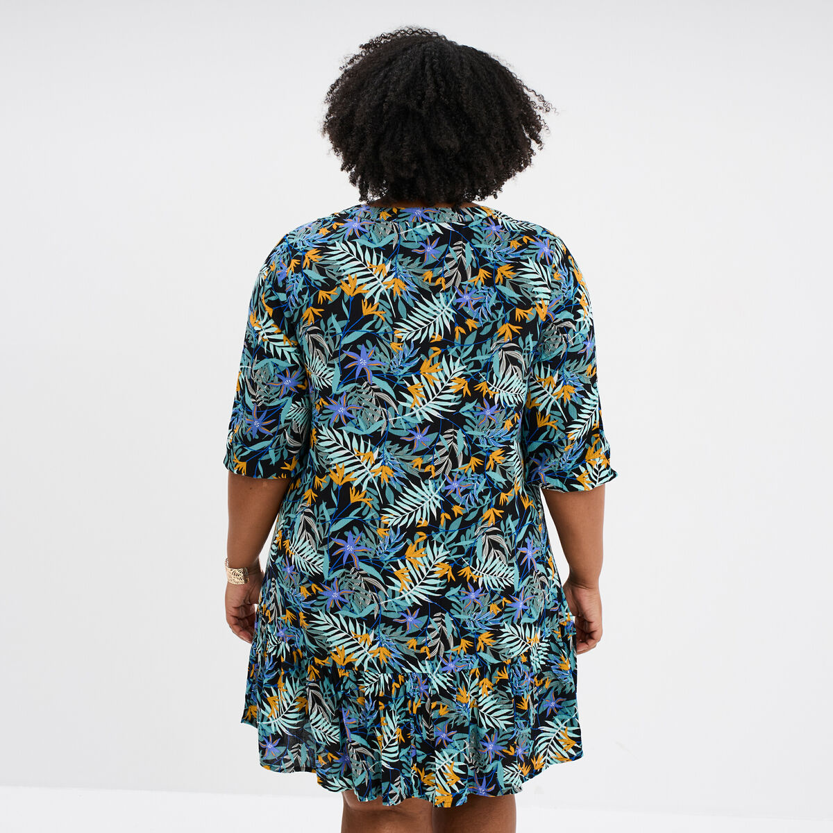Robe évasée manches longues noir femme grande taille