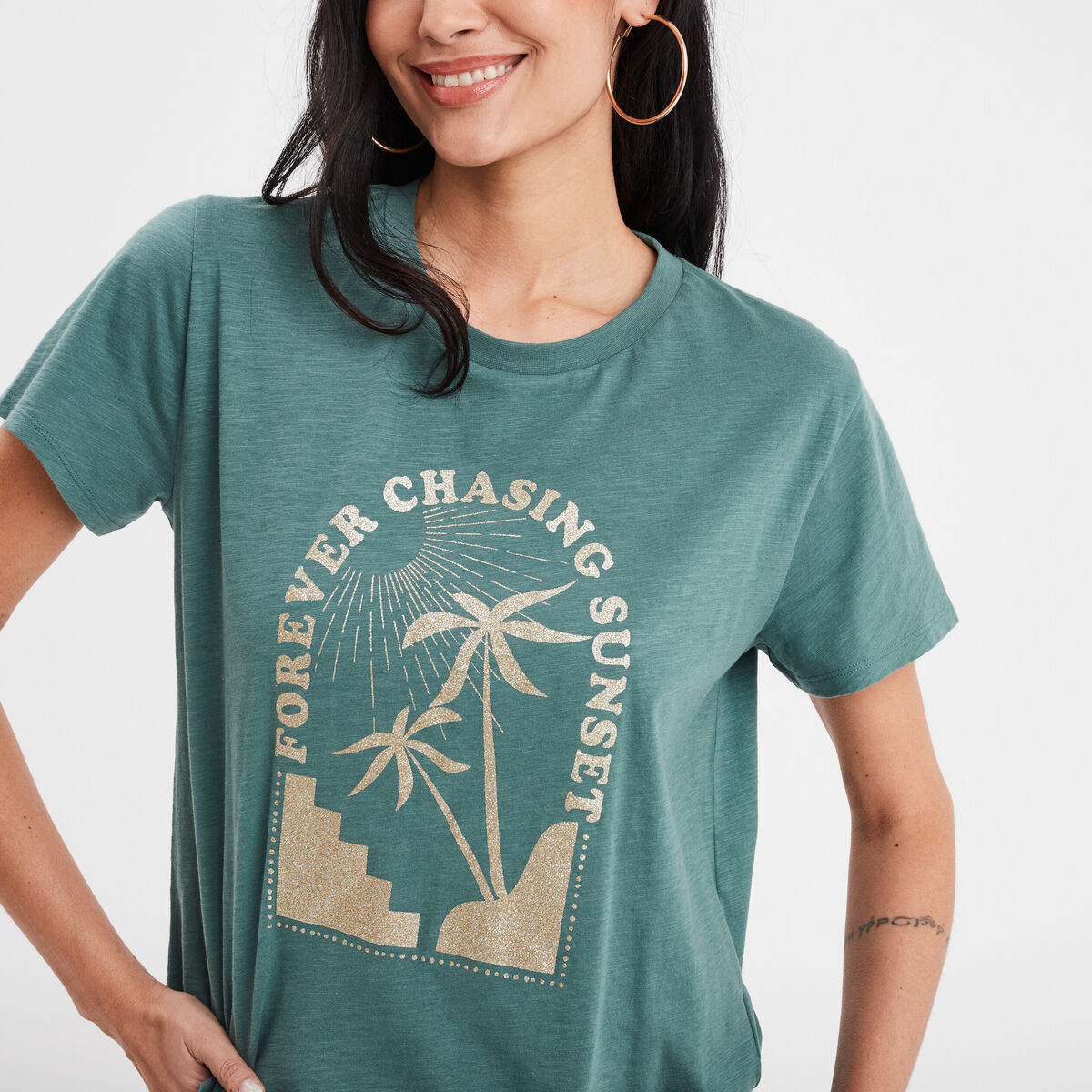T-shirt manches courtes Liberto vert foncé femme