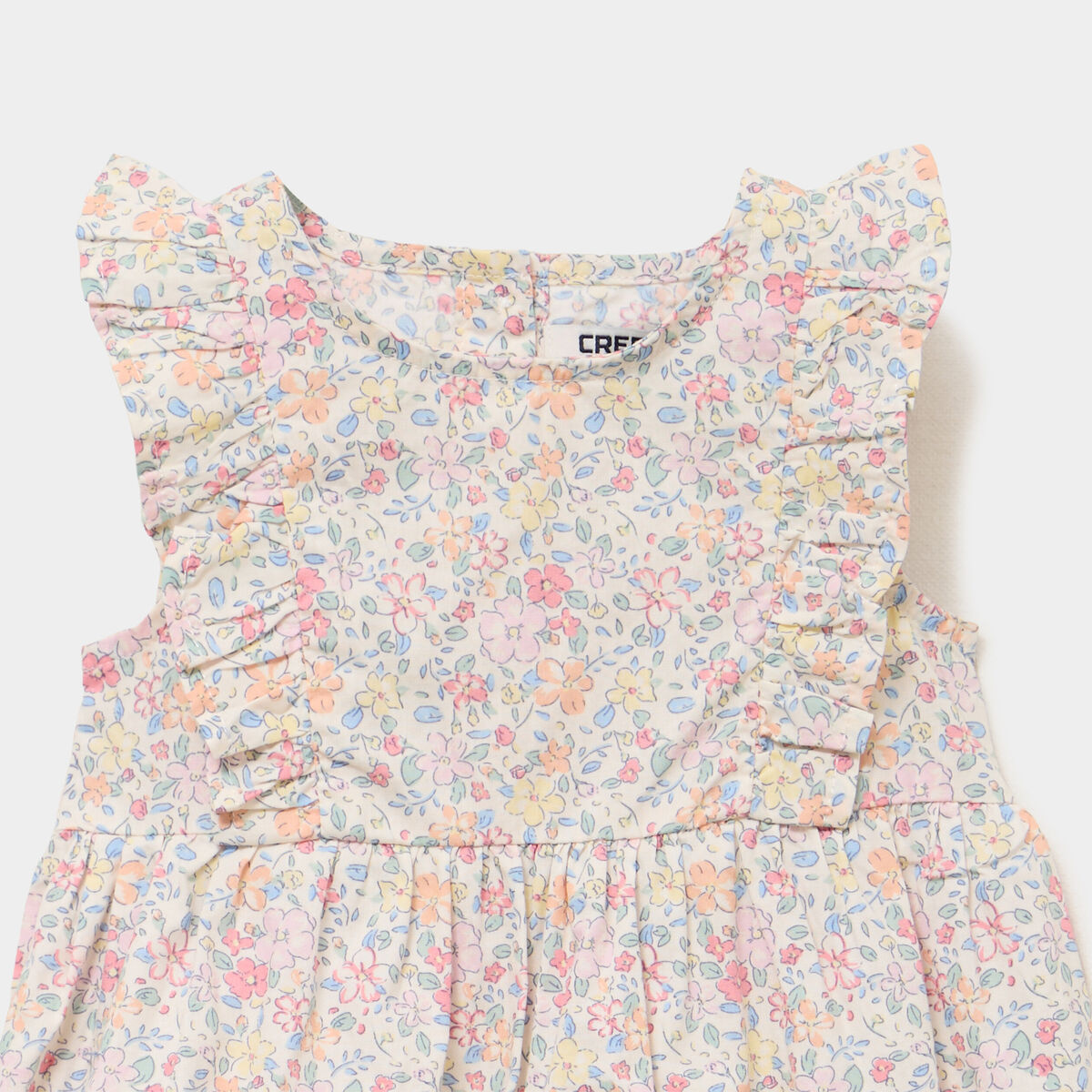 Robe patineuse avec volants coton ecru b&eacute;b&eacute; fille