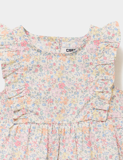 Robe patineuse avec volants coton ecru b&eacute;b&eacute; fille