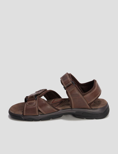 Sandales à scratchs en cuir marron homme