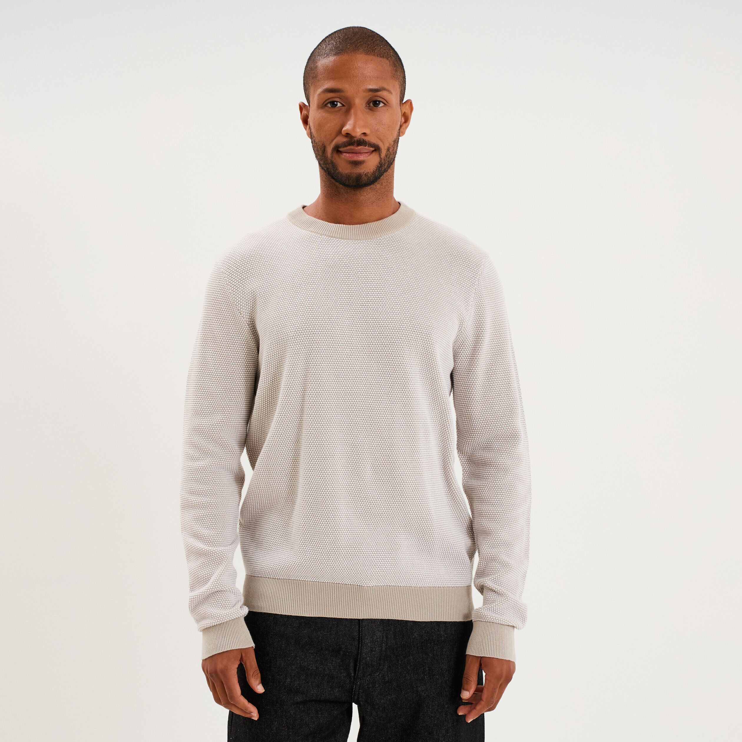Pull col rond manches longues gris clair homme LIBERTO