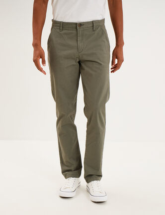 Pantalon chino droit stretch vert kaki homme