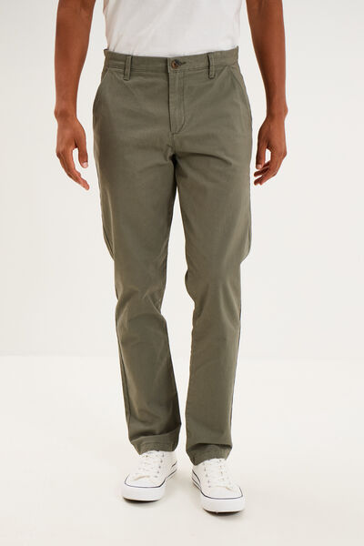 Pantalon chino droit stretch vert kaki homme