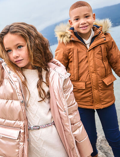 Parka à capuche fausse fourrure camel garçon