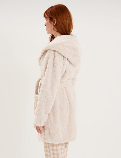 Peignoir court &agrave; capuche molletonn&eacute; blanc femme