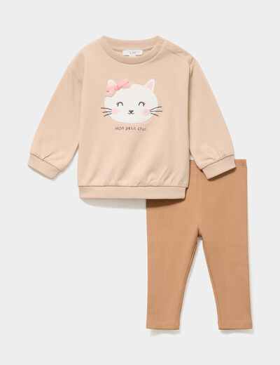 Ensemble sweat et legging marron clair b&eacute;b&eacute; fille