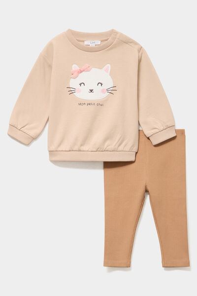 Ensemble sweat et legging marron clair b&eacute;b&eacute; fille