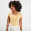 T-shirt coton col rond manches courtes jaune clair femme