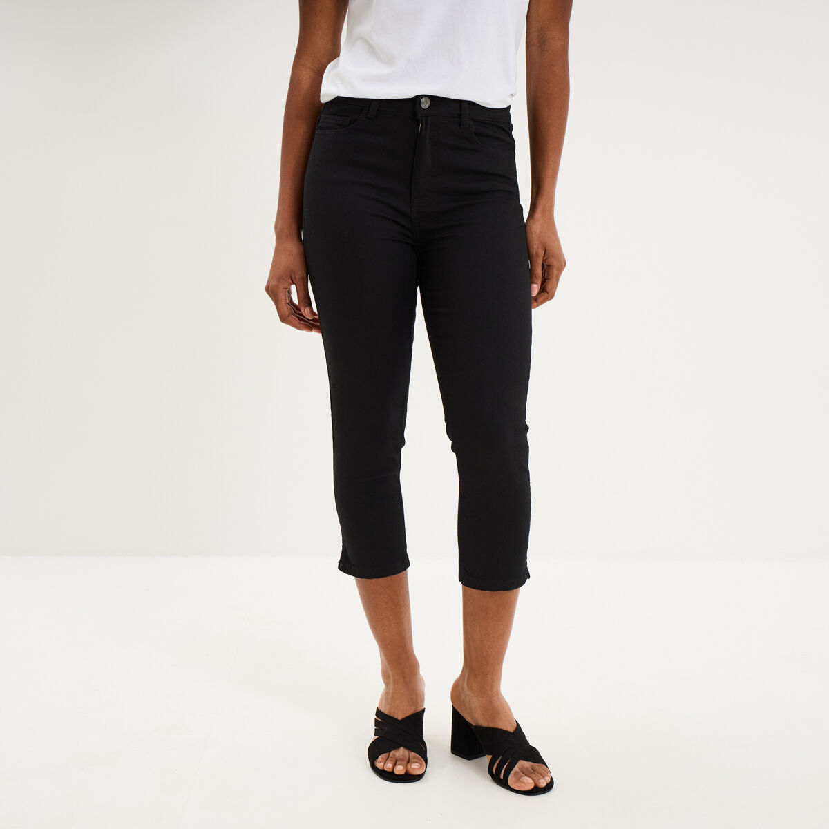 Pantalon capri slim twill 5 poches noir femme
