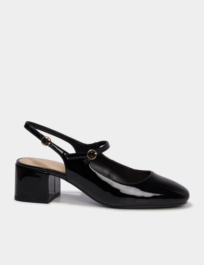 Escarpin slingback verni talon bloc noir femme