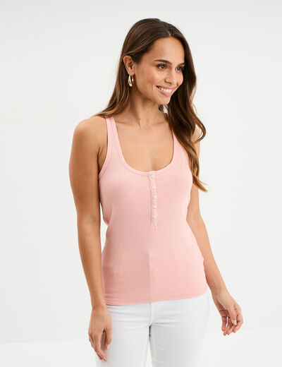 Débardeur col tunisien coton mauve femme