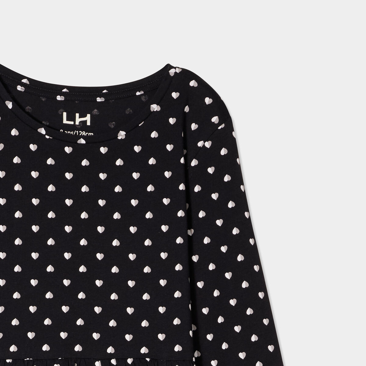 Robe trapèze manches longues coton noir fille