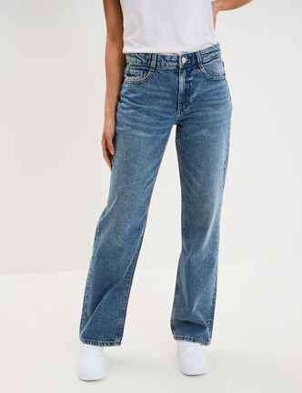 Jean droit taille basse coton denim stone femme