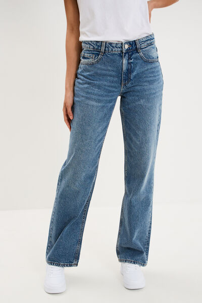 Jean droit taille basse coton denim stone femme