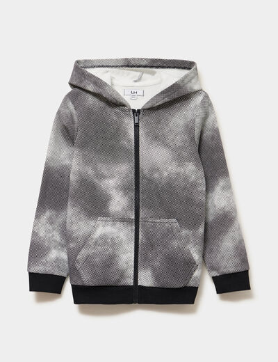 Sweat zipp&eacute; &agrave; capuche molleton imprim&eacute; noir gar&ccedil;on