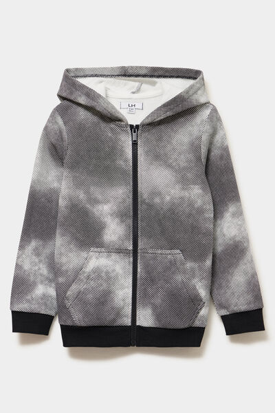 Sweat zipp&eacute; &agrave; capuche molleton imprim&eacute; noir gar&ccedil;on