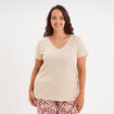 T-shirt col en V manches courtes beige femme grande taille