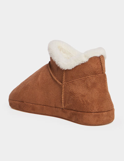 Chaussons bottines fourrés camel femme