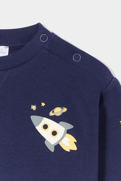Sweat épaule boutonnée avec poche bleu marine bébé garçon