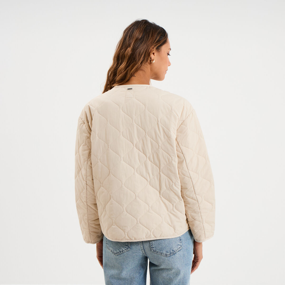 Veste matelass&eacute;e boutonn&eacute;e col rond sable femme