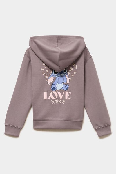 Sweat hoodie &agrave; capuche Stitch marron fille