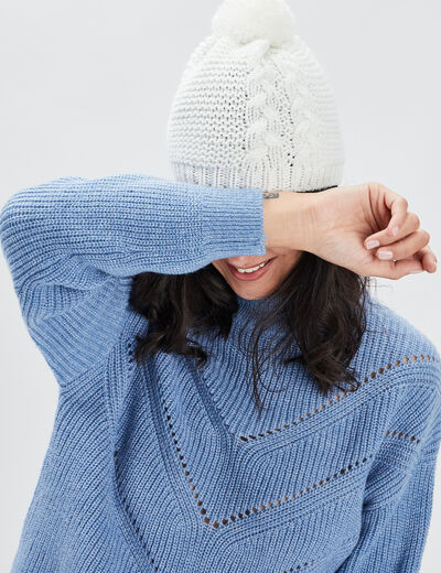 Bonnet à pompons ecru femme