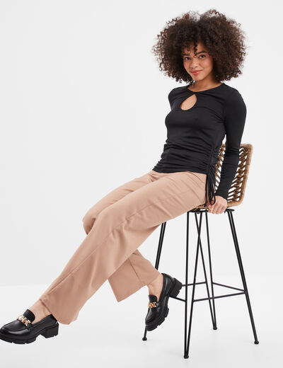 T-shirt ouverture et côtés à coulisse noir femme