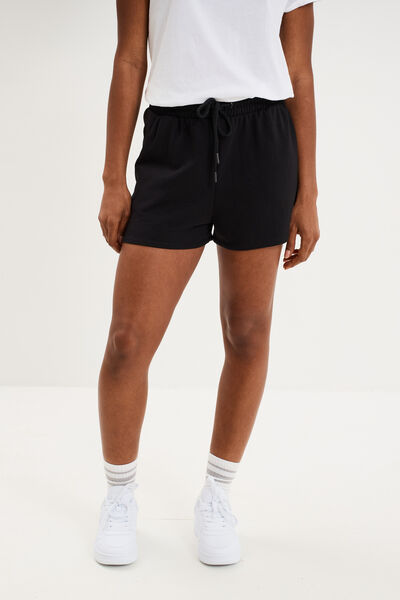 Short de jogging molletonn&eacute; ajust&eacute; noir femme
