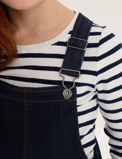 Ensemble robe salopette et t-shirt bleu fille