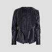 Veste droite simili cuir à col châle noir femme