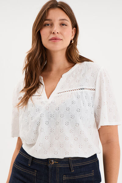 Blouse manches courtes broderie anglaise blanc femme grande taille
