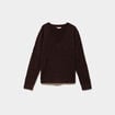 Pull col V ajour&eacute; manches longues marron fonc&eacute; femme