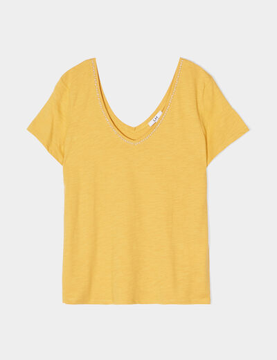 T-shirt à manches courtes jaune moutarde femme